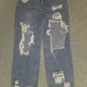 Fashion Bug Blue Distressed Straight Leg Jeans